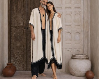 Boho bomullsponcho kimono: Handgjorda balinesiska festivalkläder