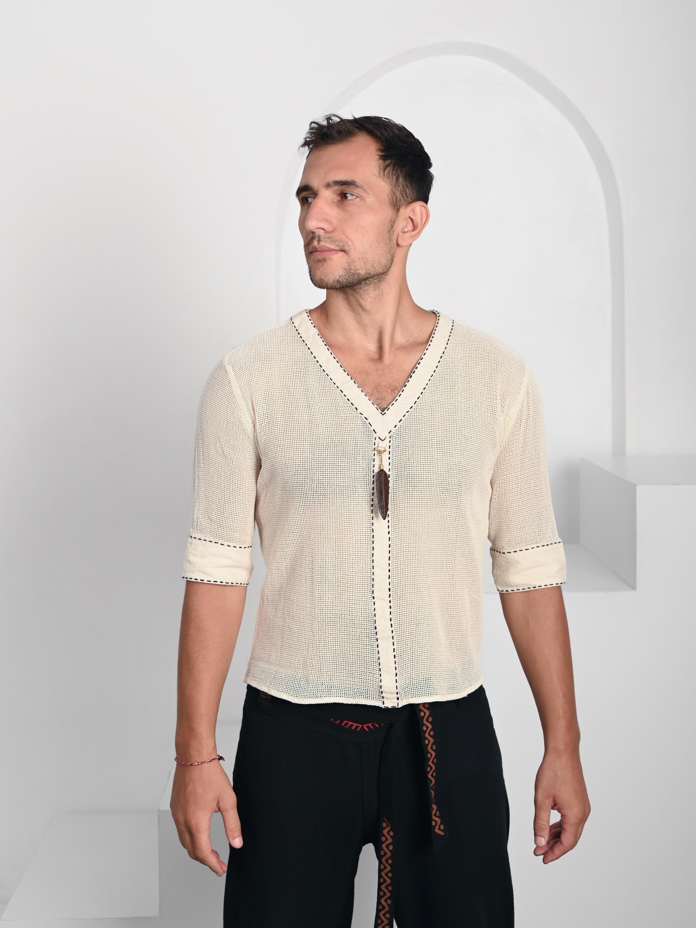 Mens Mesh Shirt - Yoga Wear - Shaman Clothing - Rave Clothes - Tribal Clothing Men - Bohemian Clothing- Shipibo Clothing