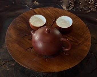 Tea Table: Portable Teak Wood - Hand-Carved Tree Root Motif