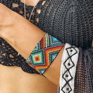 Loom Beaded Cuff Bracelet: Ayahuasca-Inspired Tribal Amulet