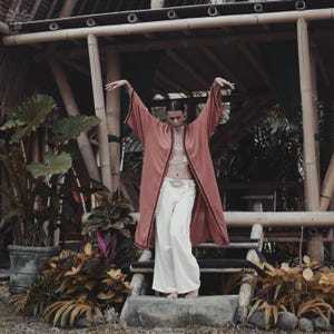 Hand Embroidered Kimono Jacket with Pockets Shamanic Clothing Burning Man Robe Bali Cotton