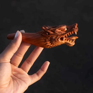 Hand Carved Wooden Dragon Smoking Pipe – Shamanic Herb Tool