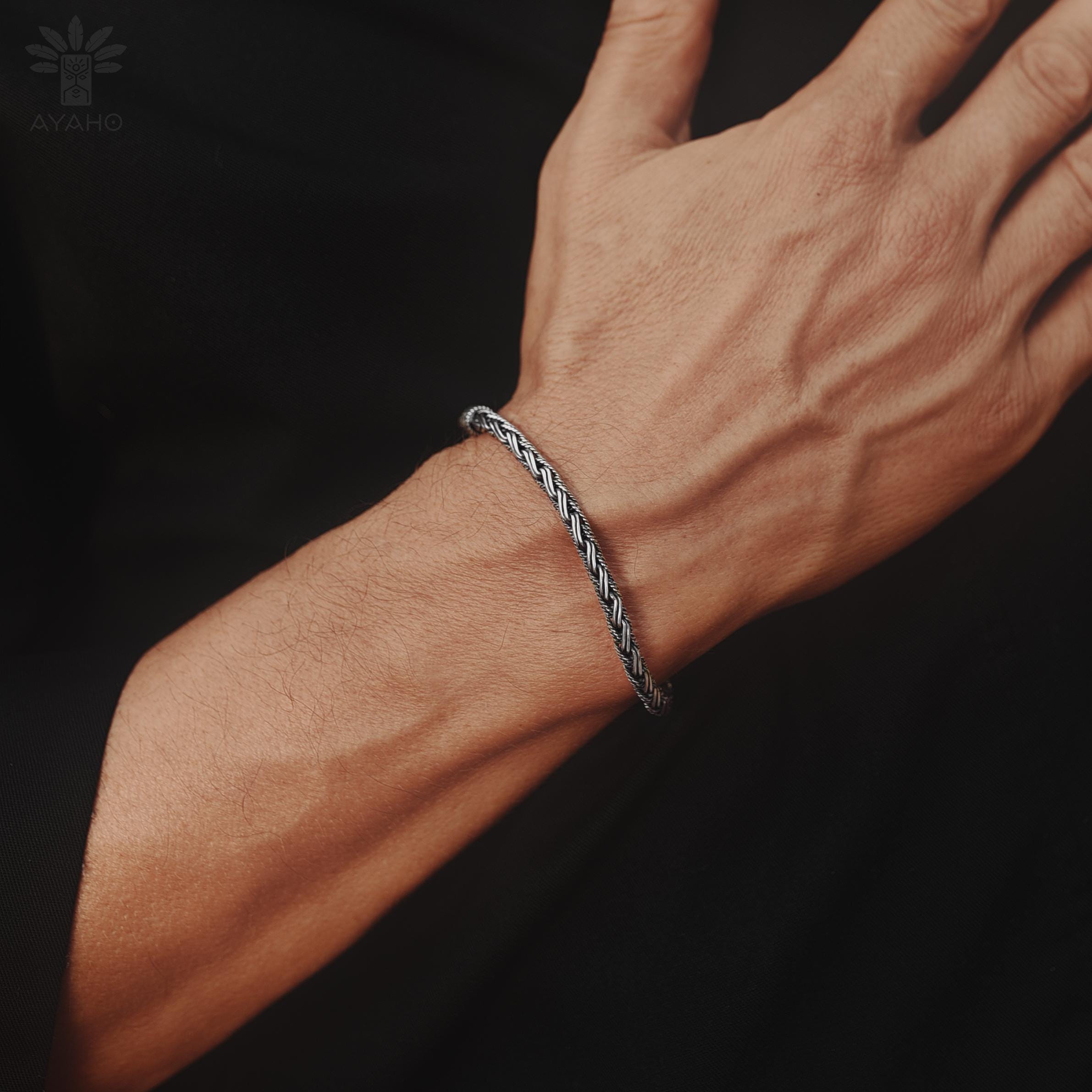 Bracelet Manchette Ethnique Tressé Métal Argenté - Origine Bali, Sans Fermoir - Occasion Bon état