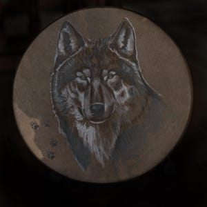 Handcrafted Shaman Drum: Wolf Design Goat Skin, Includes Mallet & Bag