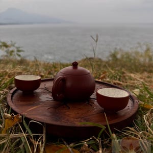 Hand-Carved Teak Wood Tea Table: Portable Outdoor Tea Set