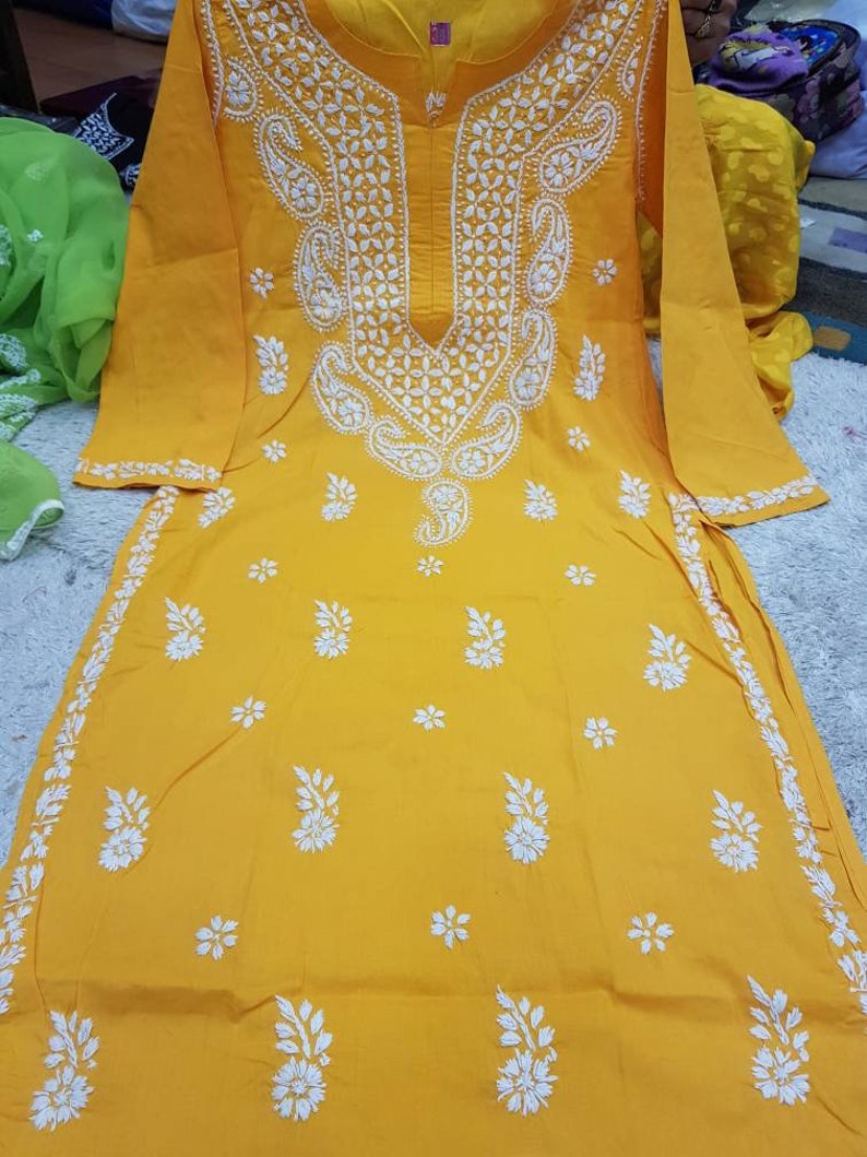 Yellow Kurti. 100% Pure Cotton Indian Chikankari women's | Etsy