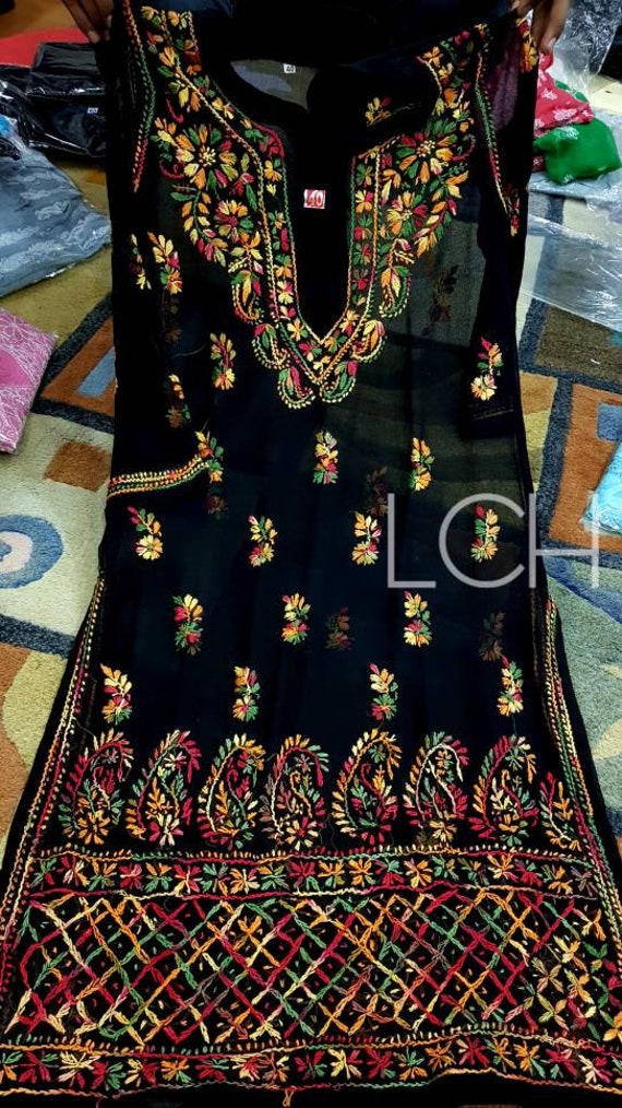 LCH Indian Lucknow Chikankari Black kurti Dress with Multi | Etsy