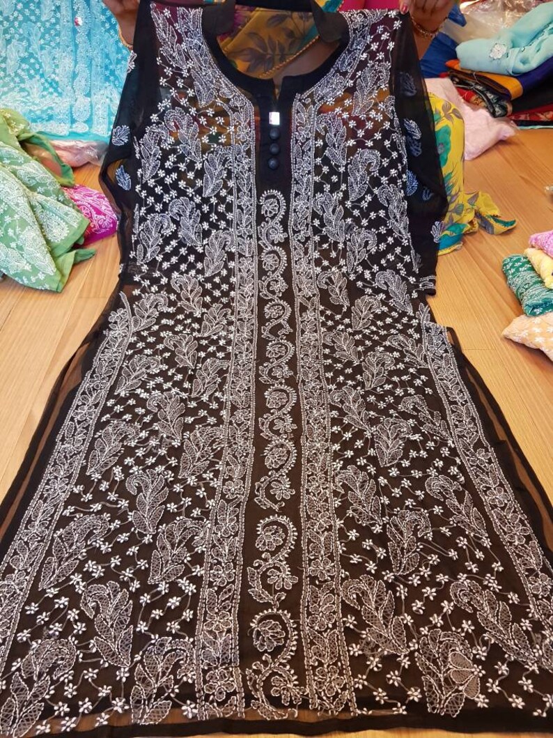 Lucknow Chikankari indian kurti hand embroidered all over | Etsy