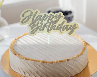 Gelukkige Verjaardag Kuchen Topper Zilver Glitters Geburtstagskuchen Torten Dekoration Party handgemachtes Geburtstagsgeschenk Kuchenstecker Geburt