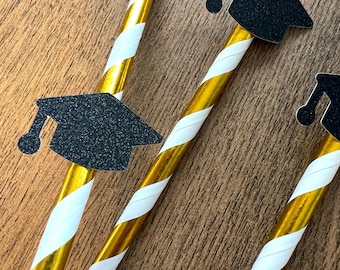 Papier strohhalme met glitter Doktor Hut for Bachelor Master Abschluss Party Dekoration 10-set