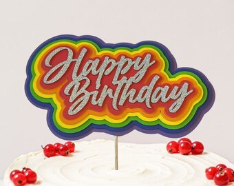 Gelukkige verjaardag Regenbogen LGBTQ + Flagge Kuchen Topper 3D-versiering Decoratie Geburtstagskuchen Pride