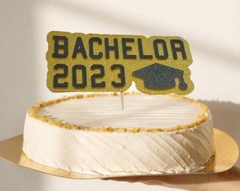 Bachelor 2026 Kuchen Topper met Doktorhut in Gold Glitter en Schwarz met Kuchendekoration bij Uni Abschluss and Abitur