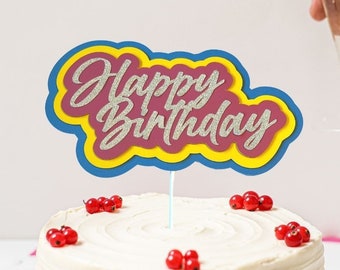 Happy Birthday Pansexuell Flagge 3D Kuchen Topper Kuchen Auflage Geburtstagskuchen Party Dekoration LGBTQ Pride