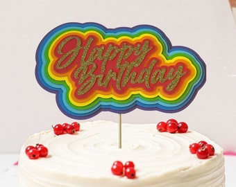 3D Regenbogen Happy Birthday Kuchen Topper handgemacht Kuchen Decoratie Geburtstagskuchen Kuchen Aflage Regenboog LGBTQ