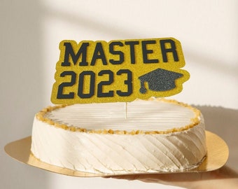 Master 2023 Abschluss Feier Kuchen Topper mit Doktorhut zur Party Dekoration als Kuchenstecker Abschlussfeier Abitur personalisierbar