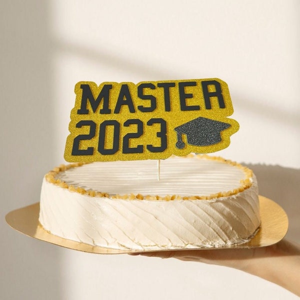 Master 2023 Cérémonie de remise des diplômes Cake Topper avec chapeau de doctorat pour la décoration de fête comme bouchon de gâteau Cérémonie de remise des diplômes Abitur personnalisable