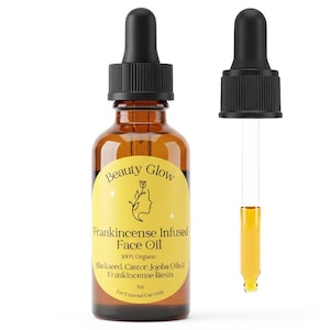 Suero hidratante facial antienvejecimiento con infusión de resina de incienso, aceites orgánicos de semilla negra, ricino y jojoba para el rostro, cuidado natural de la piel que hidrata.