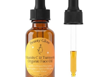 Organic Tumeric and Vitamin C Face Oil for Dark Spots Brightening Age Defying for Fine Lines & Wrinkles Moisturizing Hydrating Serum 1 Oz