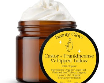 Frankincense and Castor Oil Beef Tallow Grass Fed and Finished Organic Moisturizer for Skin Hydrating & Nourishing for Cracked, Dry Skin
