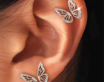silver earrings Crochet butterfly earrings drop earrings butterfly dangle earrings butterfly earrings girl earrings