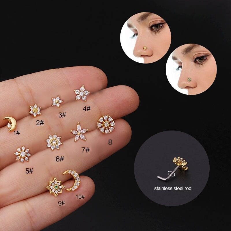 Nose Stud with Corner Fastening - Made with Titanium Steel with a Sil…