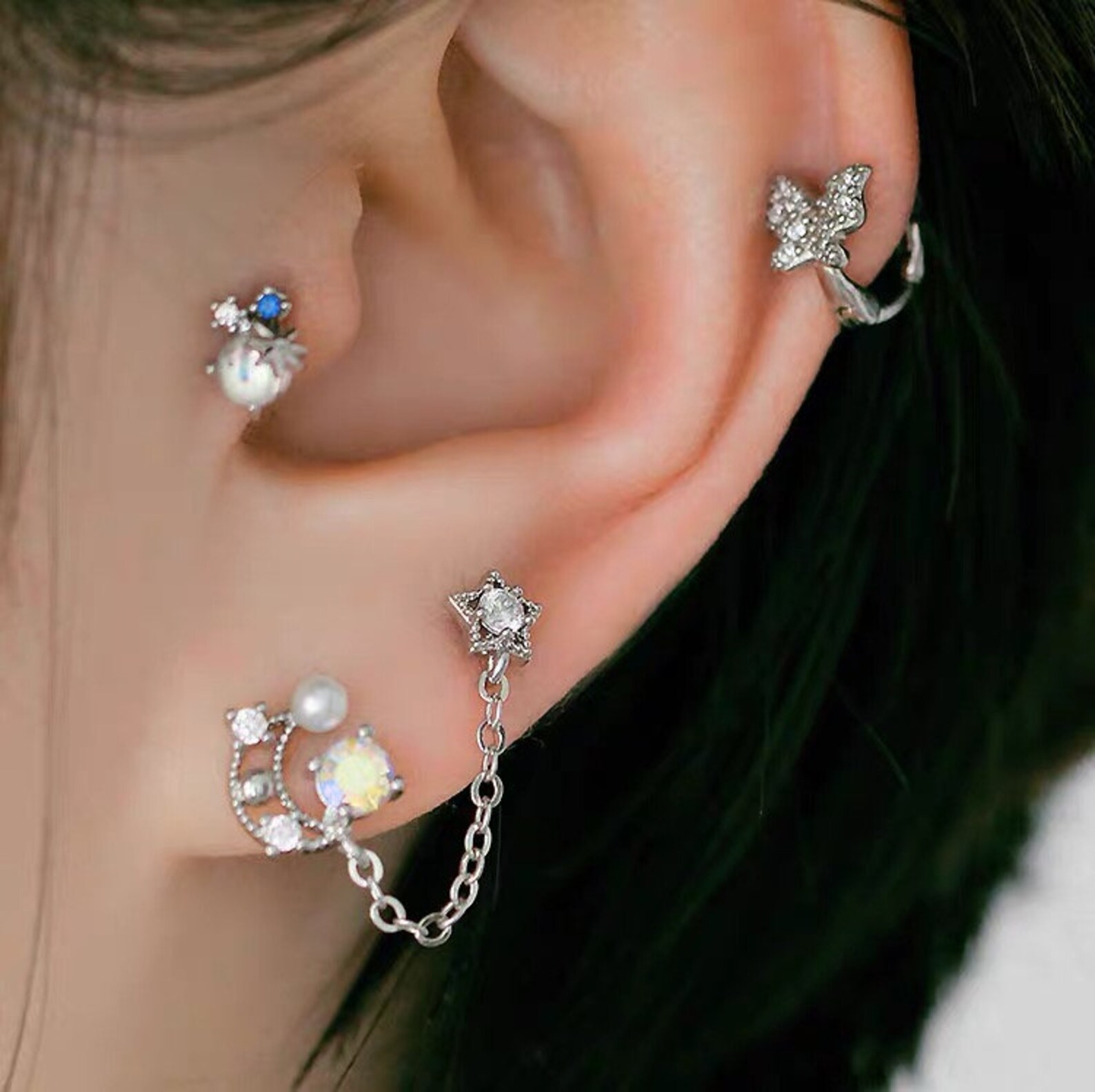 Moon and star double piercing Clearance