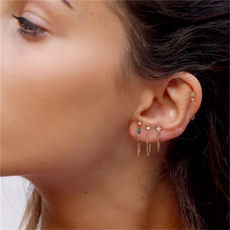 Drop chain earrings, 40mm chain hangs from each needle that fixes to …