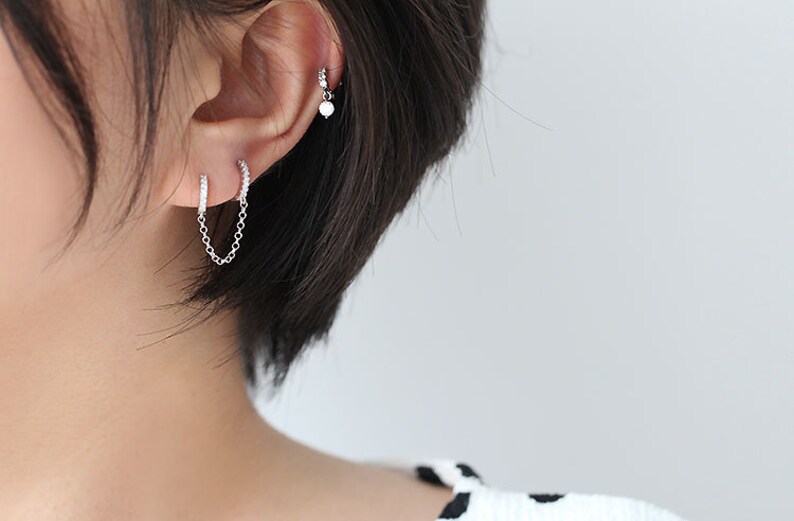 Pair of linked 8mm hoop earrings for multiple piercings Etsy