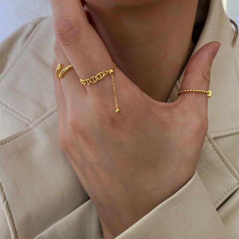 Gold Colour Adjustable Chain Ring Made with Copper A Great Etsy