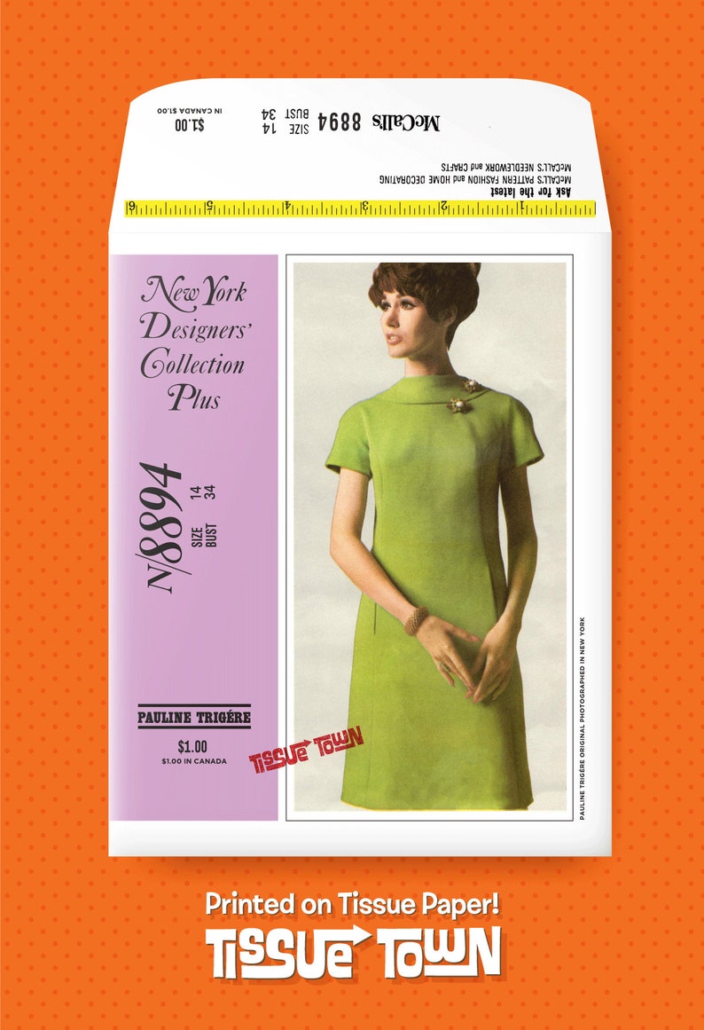 Tissue Paper Reprint Pauline Trig\u00e9re Size 14 McCall/'s New York Designers/' Collection Plus 8894 Reproduction Vintage Sewing Pattern