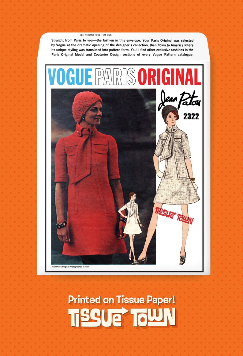 Vogue Vogue Paris Original 2322 1960s Size 12 Retro Vintage Reproduction Sewing Pattern Tissue Paper Reprint Jean Patou
