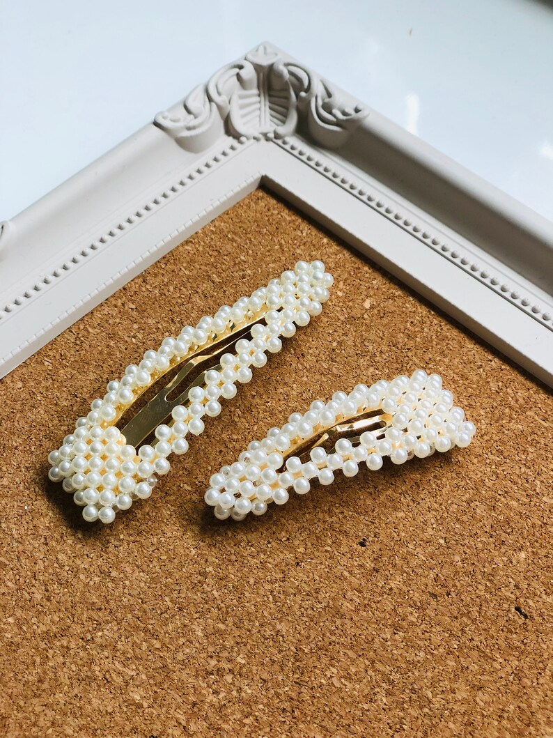 Faux Pearl Hair Clip Barrette Beaded Gold Silver colour Large Etsy
