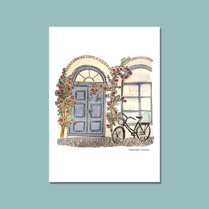 postale de voyage au Danemark | Impression de voyage, lot d'impressions, impression de vélo scandinave, carte postale européenne de Copenhague, impression d'art carte postale