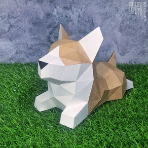 Piccolo modello di carta Corgi ,Papercraft , DIY , Low poly , PDF Papercraft , Corgi Model , Corgi low poly , Shiba inu , Corgi