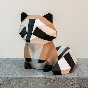 Maquette de raton laveur en papier, Créations en papier, DIY, Low poly, Créations en papier PDF, Maquette de raton laveur, Raton laveur low poly, Raton laveur
