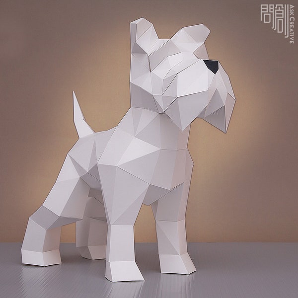 Modèle réduit de schnauzer en papier, créations en papier, bricolage, low poly, créations artistiques en papier PDF, modèle de schnauzer, schnauzer low poly, schnauzer