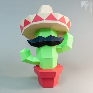 MaxicanCactus,Papercraft , DIY , Low poly , PDF Papercraft , Cactus Model , Cactus low poly image 1