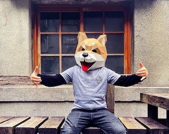 Shiba mask, Papercraft, DIY, Low poly, Mask, PDF Papercraft, Shiba ,Pattern mask,