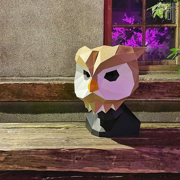 Owl mask, Papercraft, DIY, Low poly, Mask, PDF Papercraft, Owl ,Pattern mask,