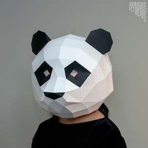 Panda mask, Papercraft, DIY, Low poly, Mask, PDF Papercraft, Panda,Pattern mask,
