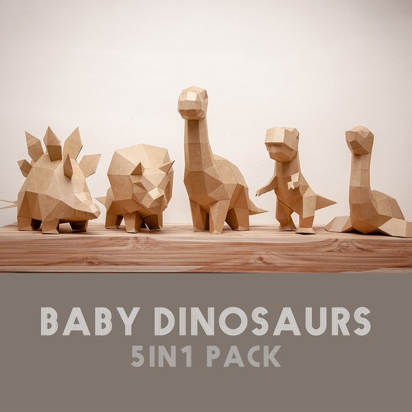 Baby Dinosaurier Papiermodell in 1 Packung, Papercraft ,Rex,Triceratops,Brontosaurus,Stegosaurus,Plesiosaurier,Low poly, PDF Papercraft