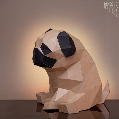 Pug paper model ,Papercraft , DIY , Low poly ,  PDF Papercraft , Pug Model , Pug low poly , Pug