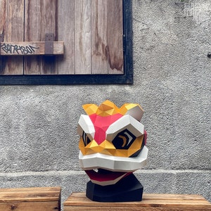 Masker dansleeuw, Papercraft, doe-het-zelf, Low poly, masker, pdf Papercraft, dansleeuw, patroonmasker, dansleeuw