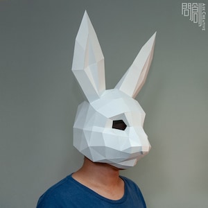 Masque de lapin, Papercraft, DIY, Low poly, Masque, PDF Papercraft, Lapin, Motif de masque, Lapin,