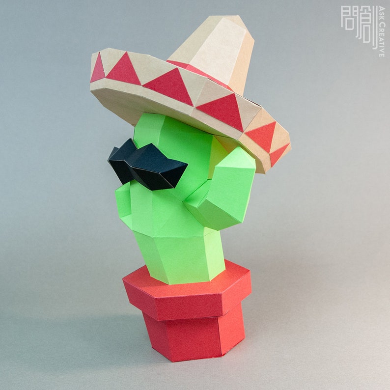 MaxicanCactus,Papercraft , DIY , Low poly , PDF Papercraft , Cactus Model , Cactus low poly image 2