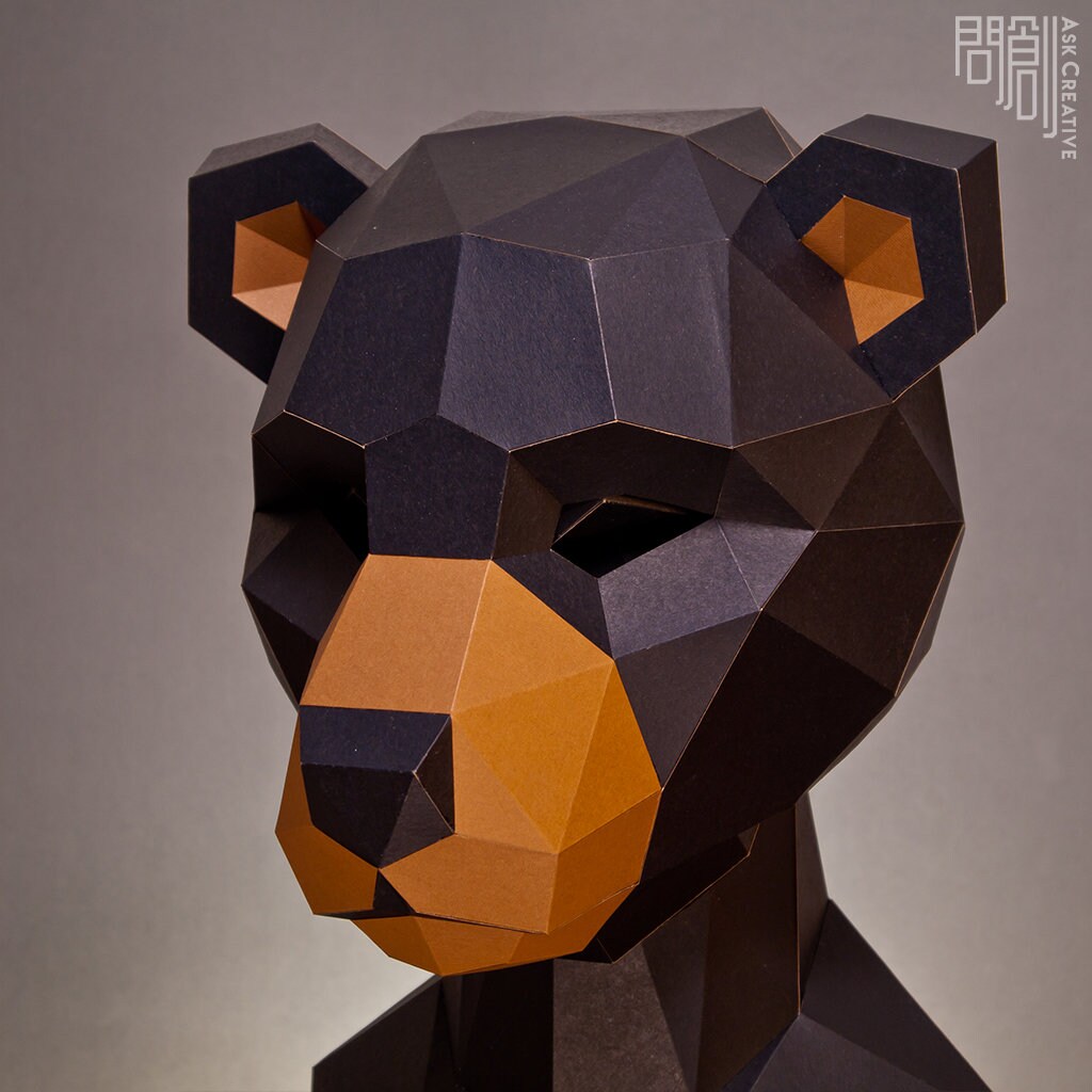 Black Bear Mask Papercraft DIY Low Poly Mask PDF - Etsy