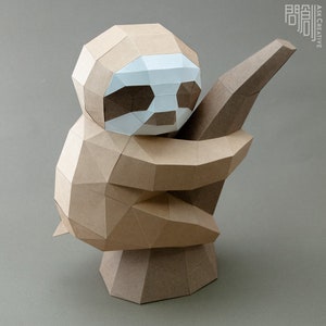 Sloth paper model,Papercraft , DIY , Low poly , PDF Papercraft , Sloth Model , Sloth low poly , Sloth , polygonal , decoration image 2