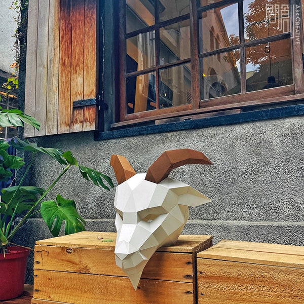 Goat mask, Papercraft, DIY, Low poly, Mask, PDF Papercraft, Goat ,Pattern mask,