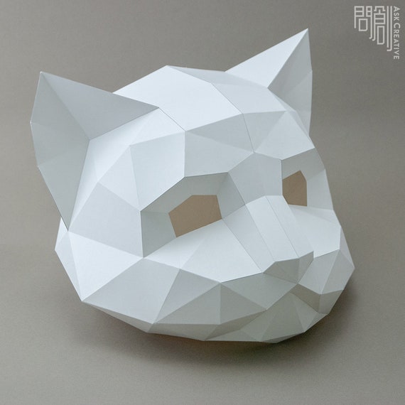 Kids Cat Paper Mask SVG and PDF Pattern. Papercraft 3d Animal Mask. Low  Poly Paper Craft Mask. 