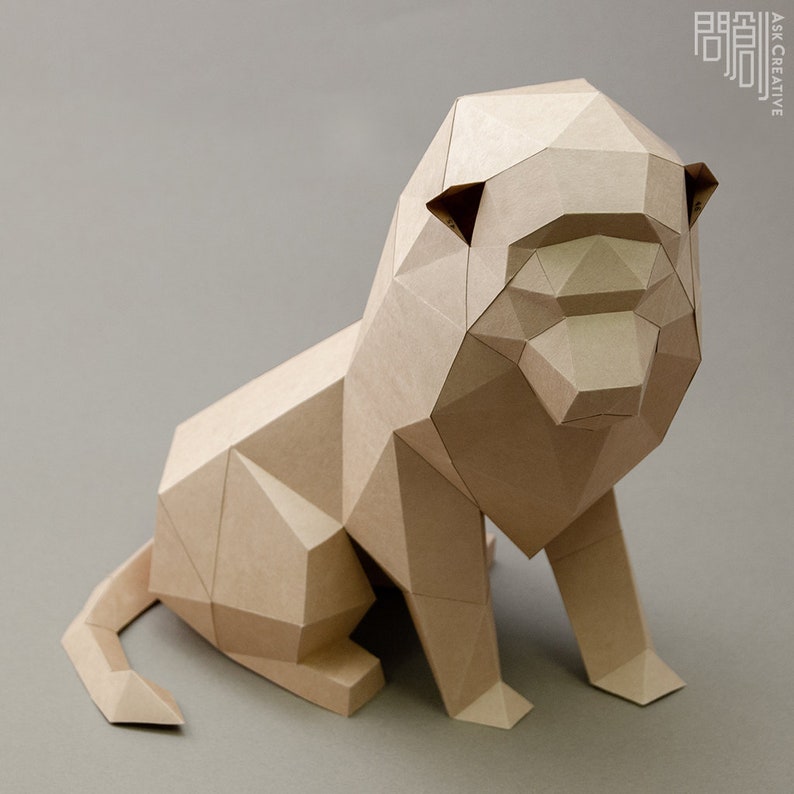 Lion paper model ,Papercraft , DIY , Low poly , PDF Papercraft , Lion Model , Lion low poly , Lion image 2